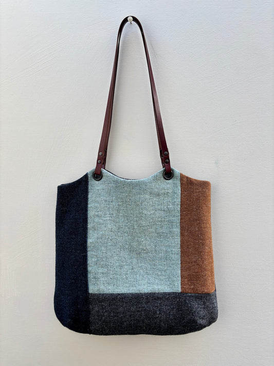 Blockwork Tote Bag - indigo, toffee, graphite & topaz