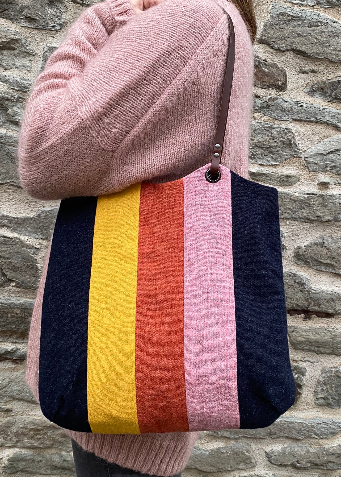 Blockwork Tote Bag - dark indigo, daffodil, tangerine & blossom