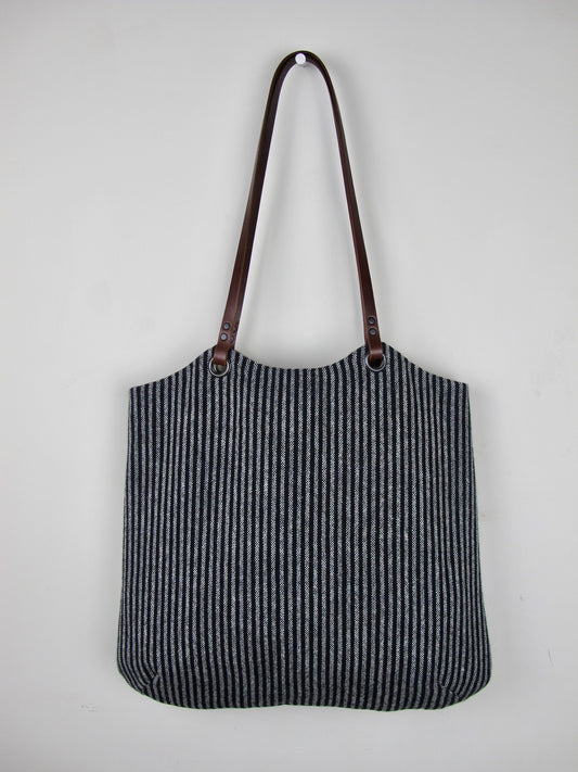 Heritage Tote Bag - black & silver grey stripe