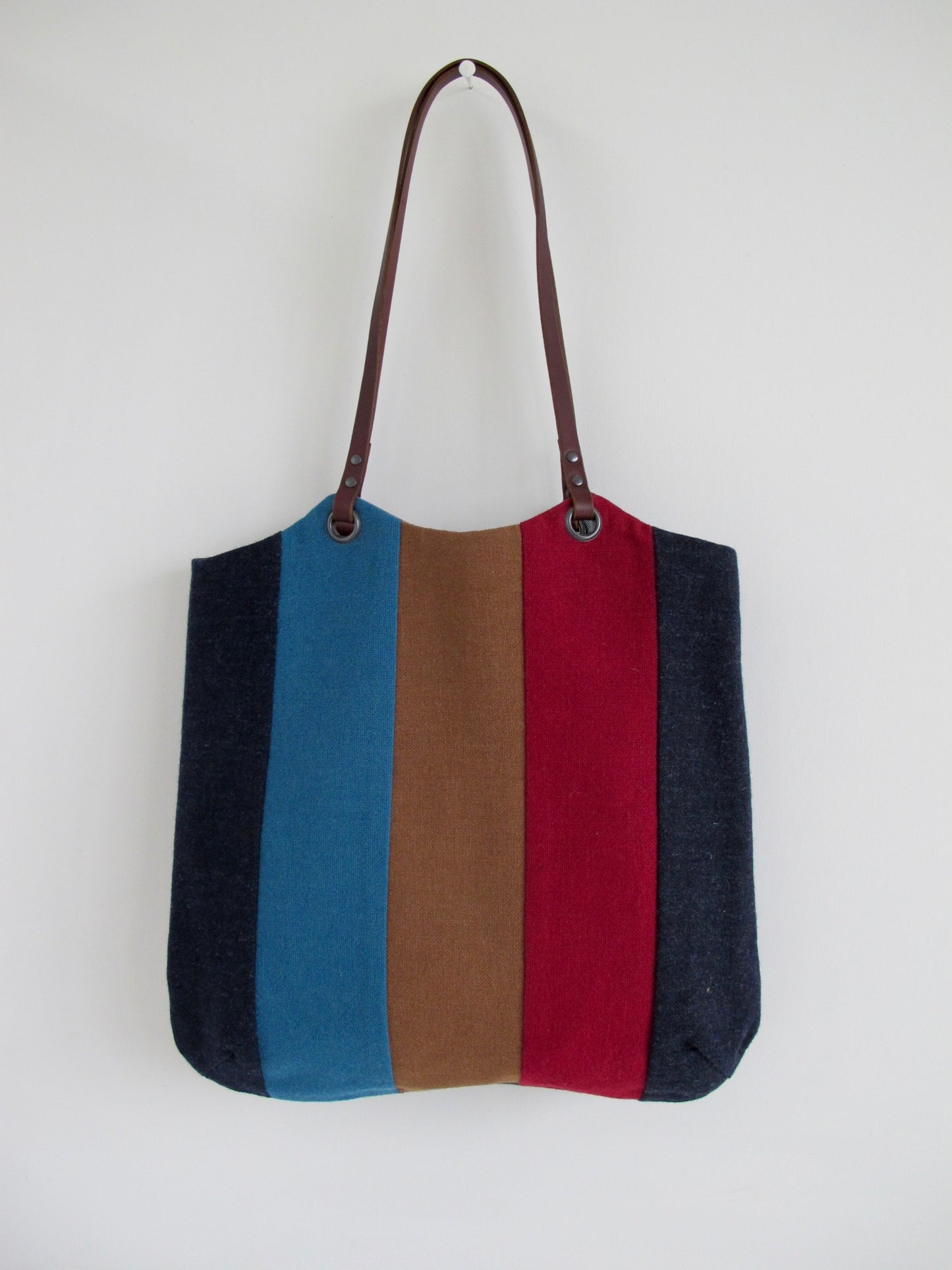 Blockwork Tote Bag - indigo, teal, caramel & claret