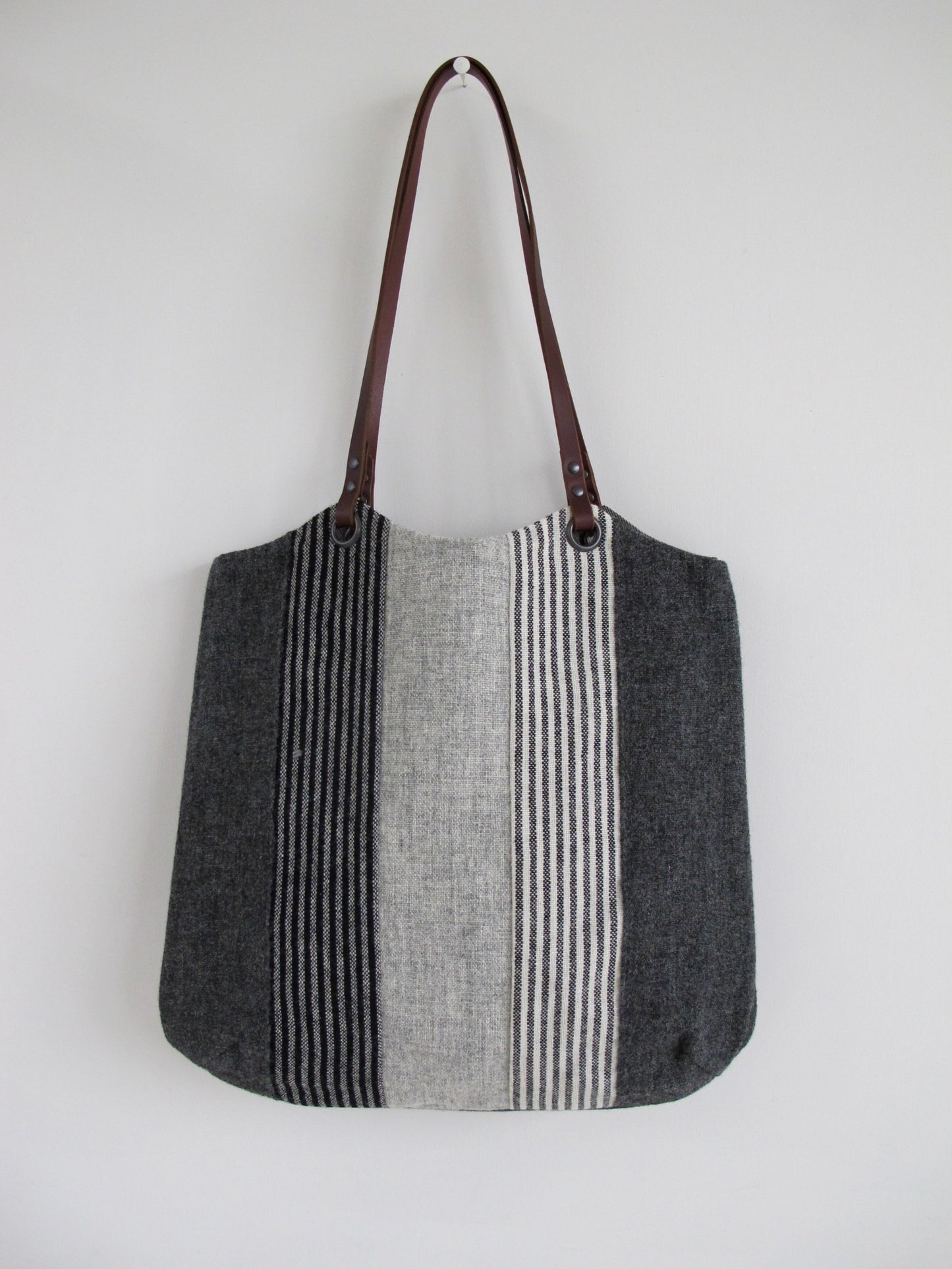 Blockwork Tote Bag - shades of grey stripe I