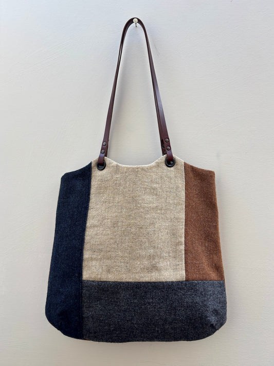 Blockwork Tote Bag - indigo, toffee, graphite & straw