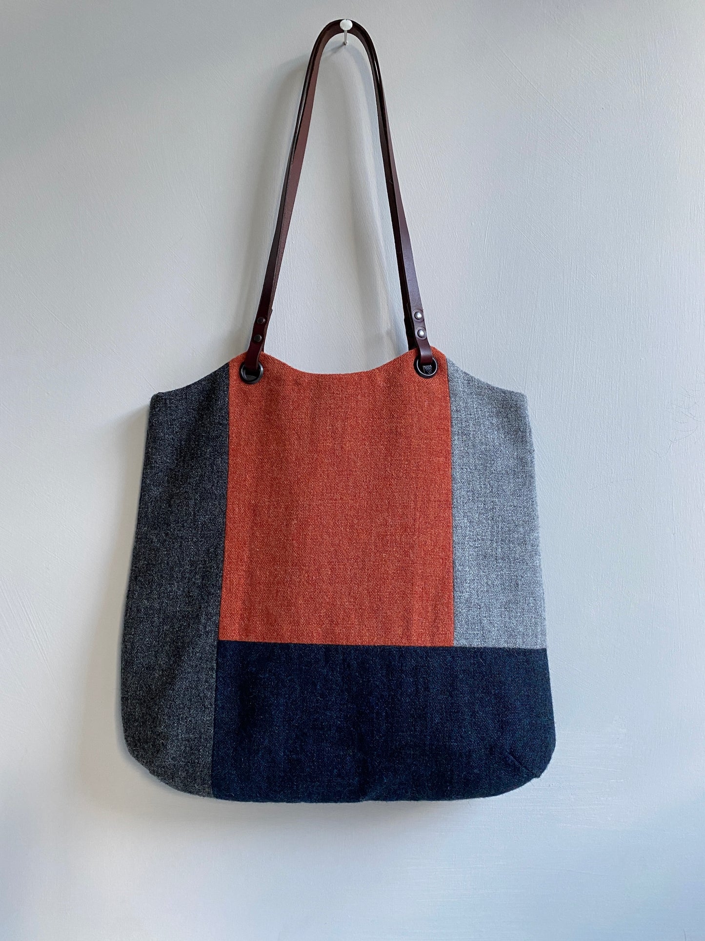 Blockwork Tote Bag - indigo, orange, graphite and mid grey block I