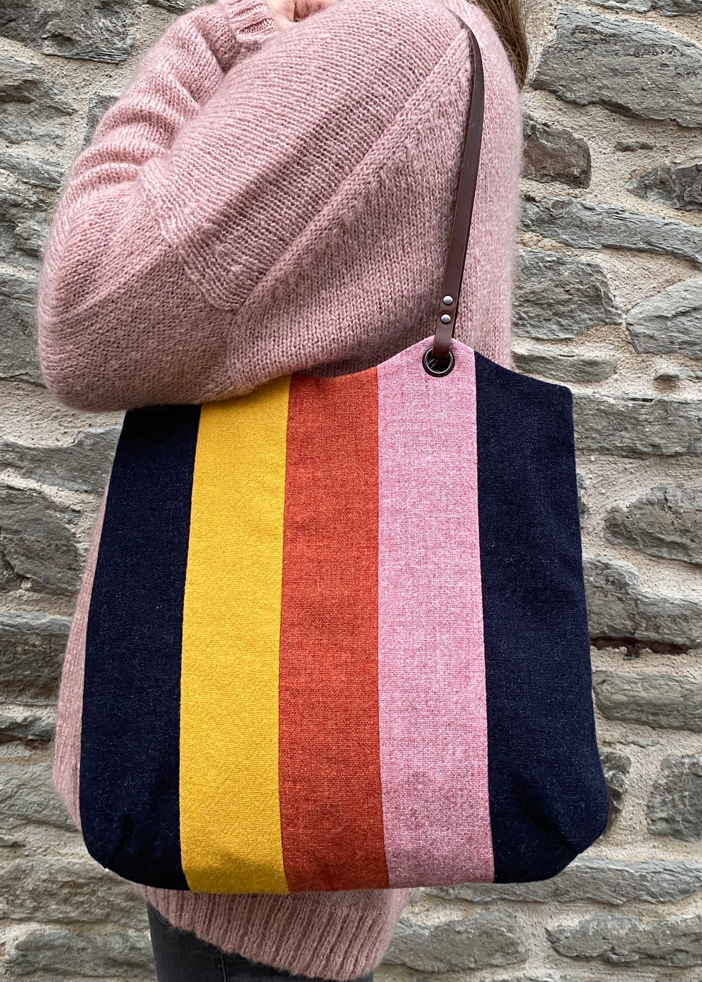 Patchwork Tote Bag - dark indigo, daffodil, tangerine & blossom