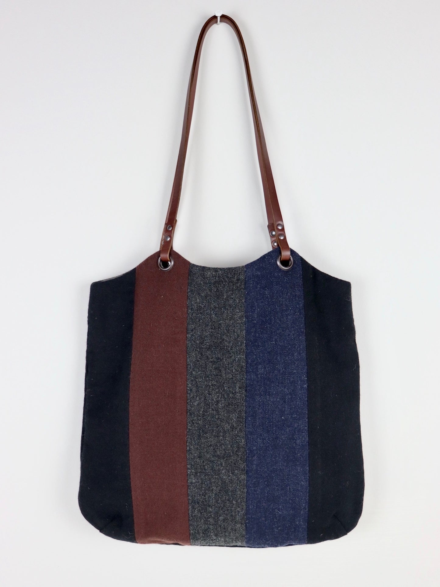 Patchwork Tote Bag - black, indigo, chocolate & grey