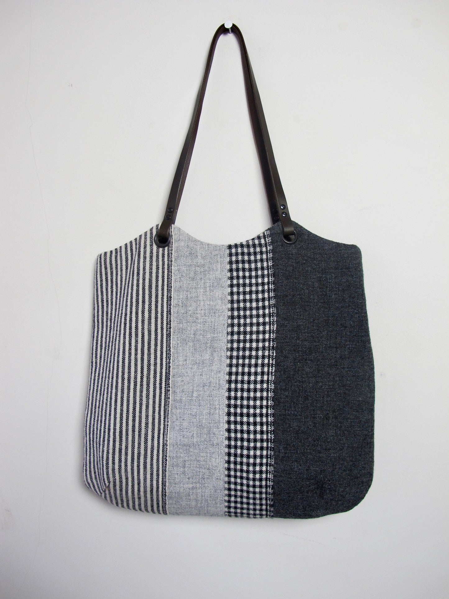 Patchwork Tote Bag - grey stripe I