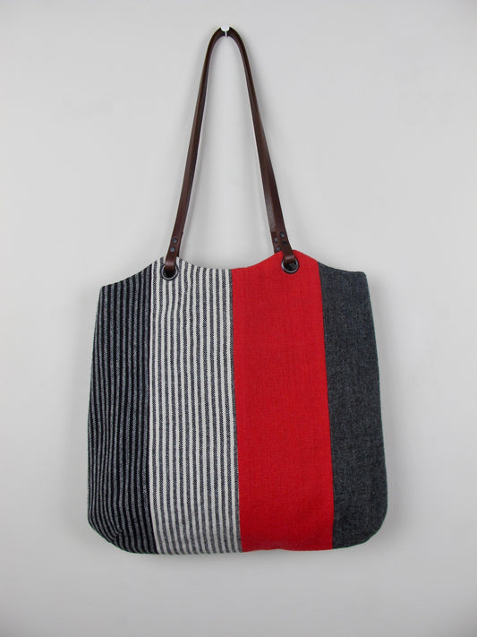 Patchwork Tote Bag - red stripe III