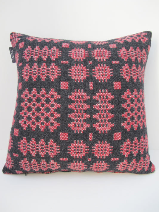 Graphite & Berry Red Tapestry Cushion - 18"