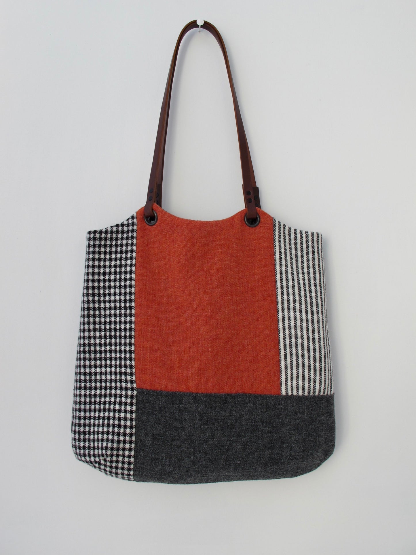 Patchwork Tote Bag - orange & grey block I