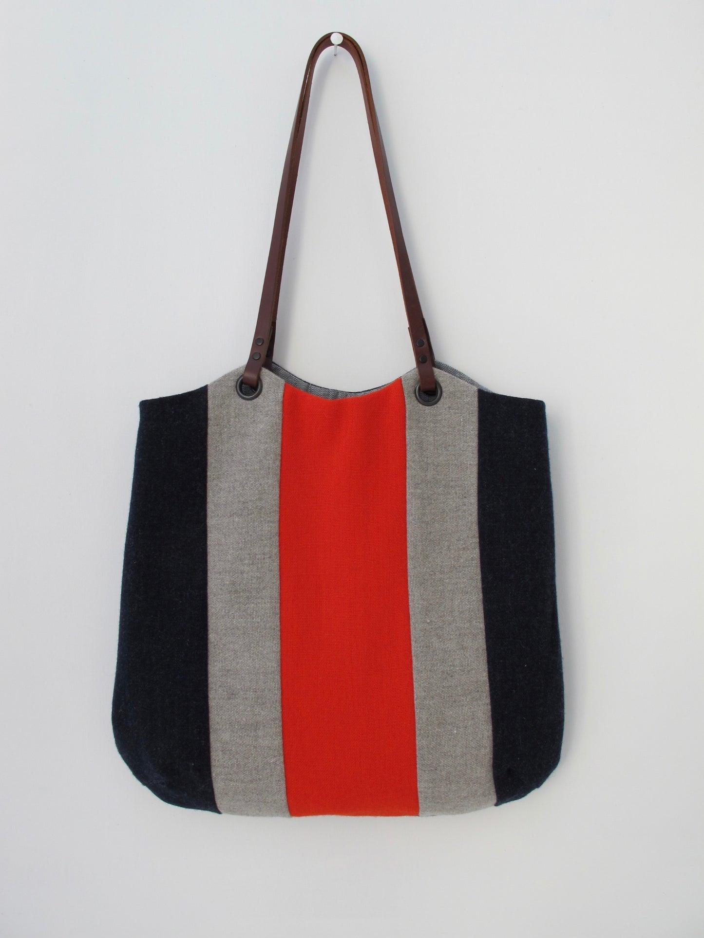 Patchwork Tote Bag - indigo, red & pebble stripe