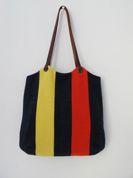 Patchwork Tote Bag - indigo, red & yellow stripe