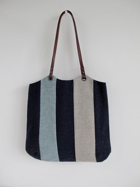 Blockwork Tote Bag - indigo, topaz & stone stripe