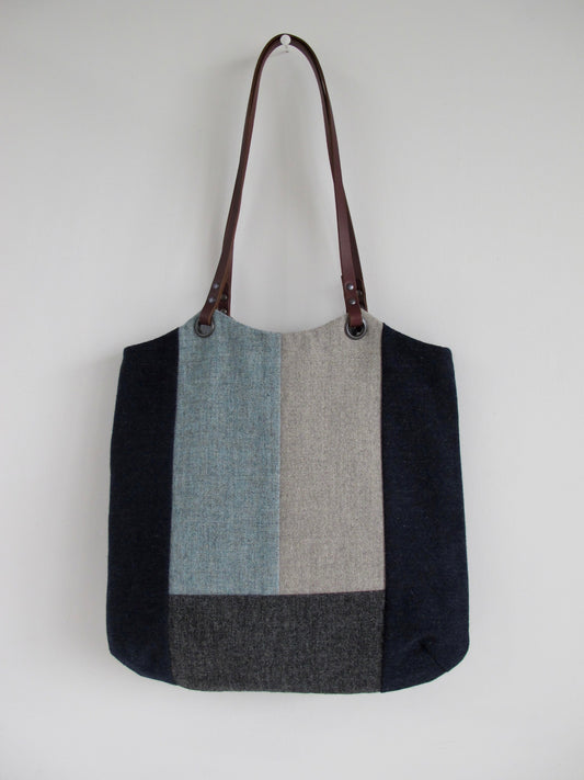 Blockwork Tote Bag - indigo, topaz, graphite & stone block I