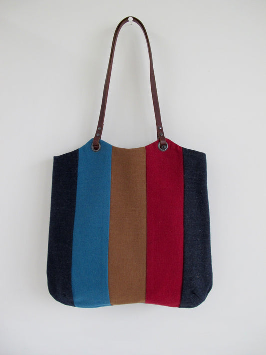 Patchwork Tote Bag - indigo, teal, caramel & claret