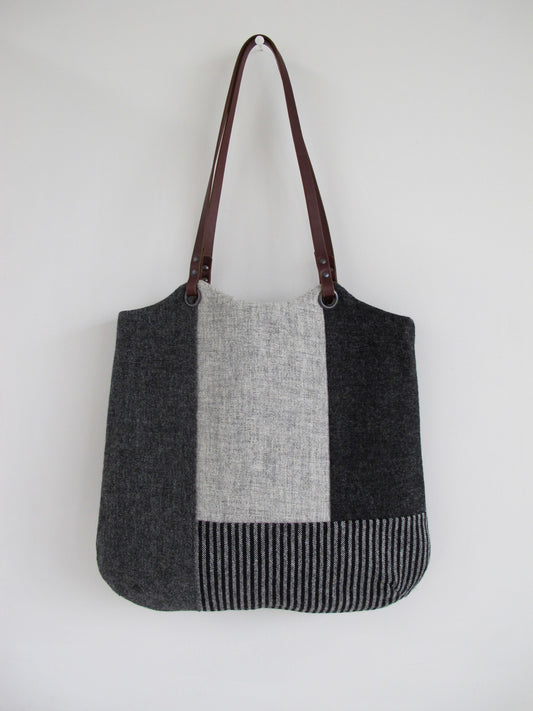 Patchwork Tote Bag - shades of grey block I